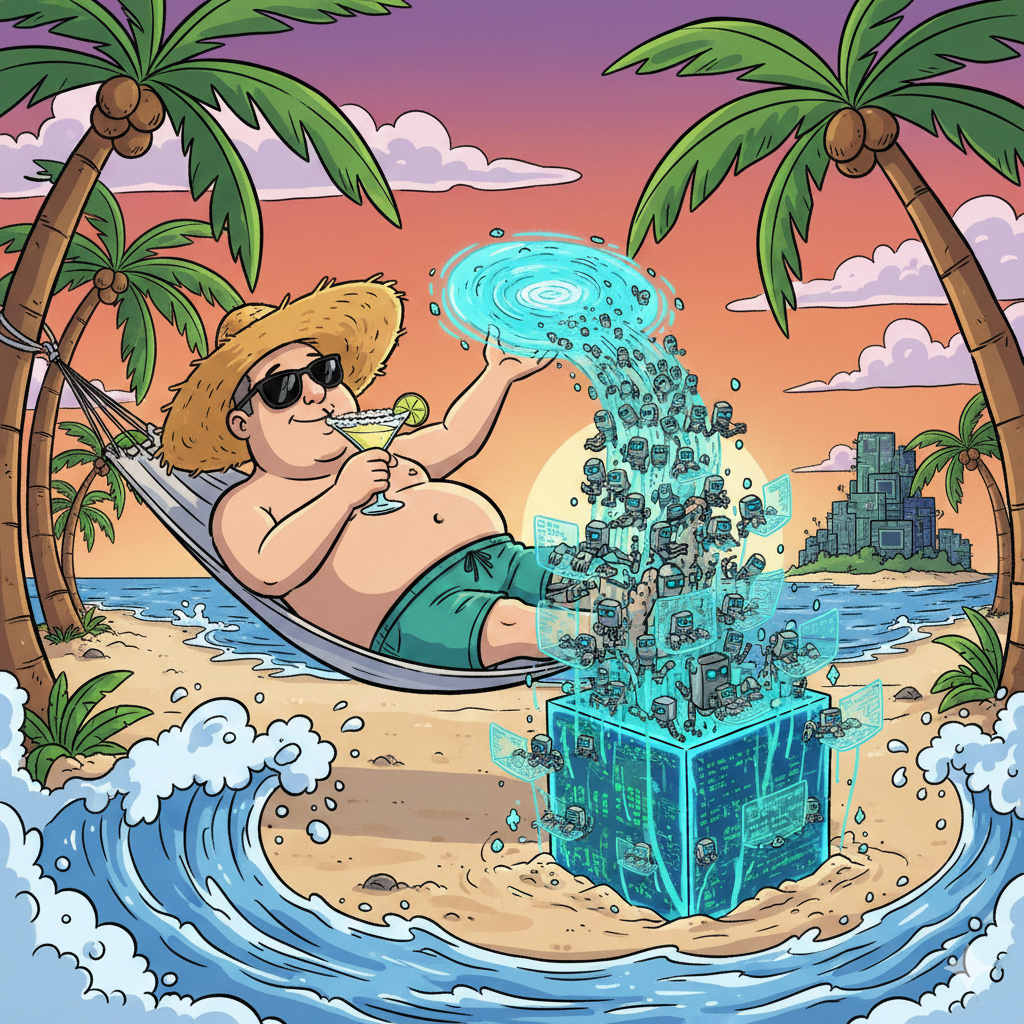 A man sipping margarita on a beach deploying agents